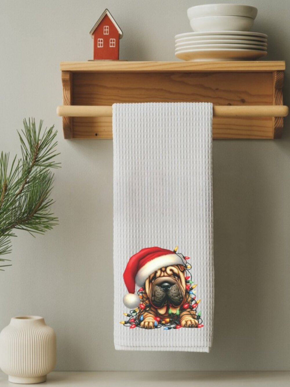 Chinese Shar Pei Christmas Lights Decorative Kitchen Tea Towel